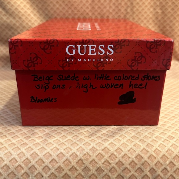 GUESS By Marciano Beige Suede Slip On Wedges with Woven High Heel - Picture 3 of 9